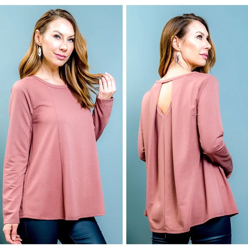 NEW Mauve Keyhole Back Long Sleeve Top - Picture 1 of 4